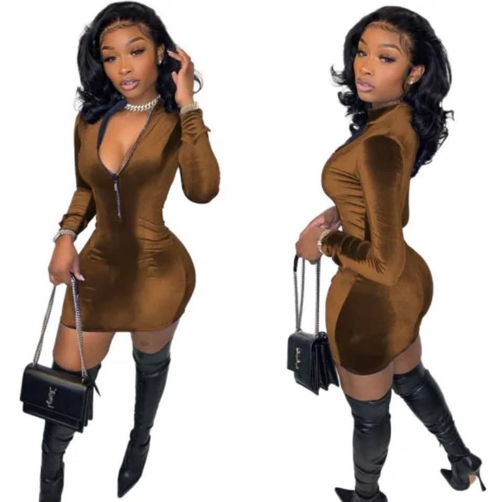Elegant Brown Bodycon Dress